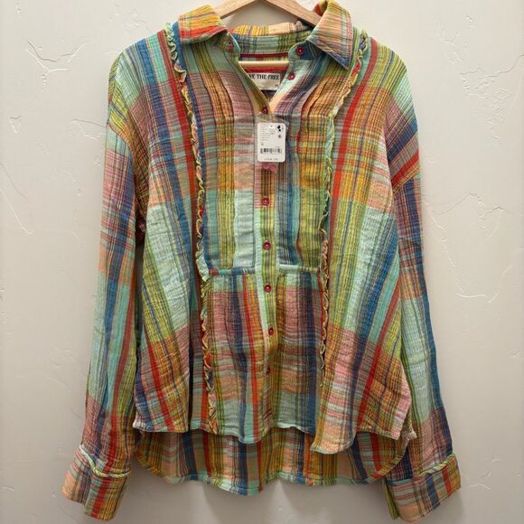 Free People We The Free Madras Top NWT * - Picture 2 of 4